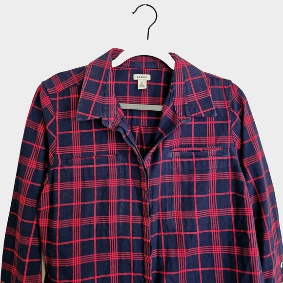 L.L. Bean Wicked Good Plaid Shirt Womens Size L Petite Button Up Top Red Navy - Picture 3 of 8
